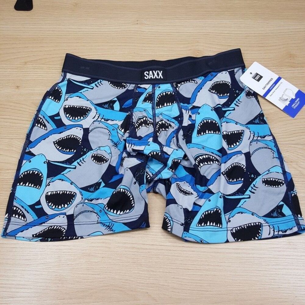 SAXX Boxer Briefs Mens Small Blue Daytripper Relaxed Ballpark Pouch Shark Sharks